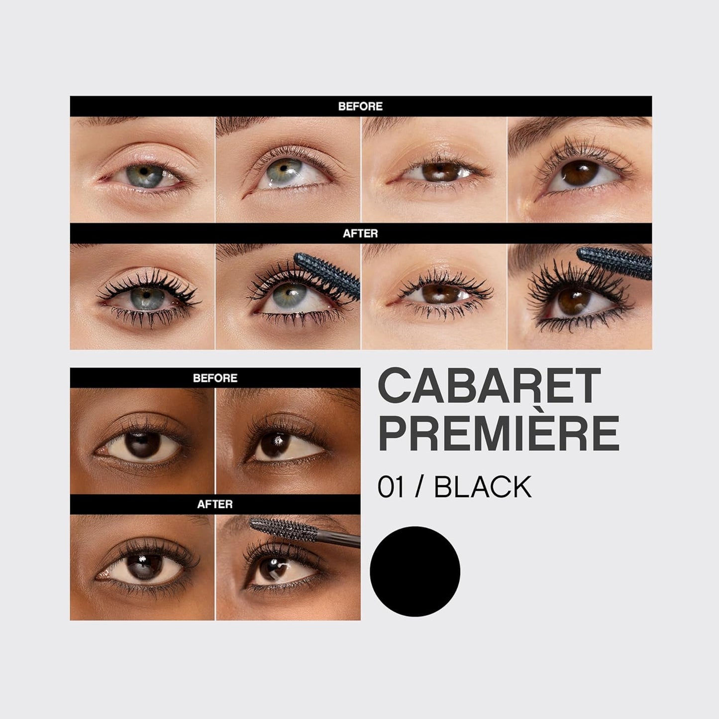 Cabaret Premiere Black Mascara, Volume and Length, Defining, Curling, No Flaking, No Clumping, Smudge Proof, Washable, Cruelty-Free, Made in Europe, (01 Black), 0.3 Fl Oz, 1 Pack